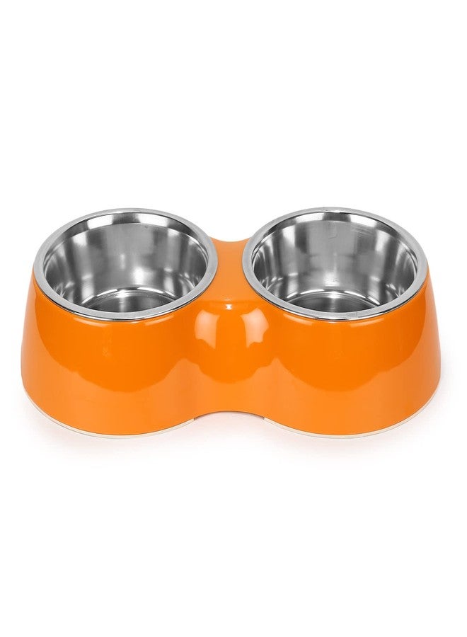 Basil Double Dinner Set Stainless Steel Food Water Feeding Bowls (Melamine Bowls Orange Color & Size: Large (1600ml)) for Pets, Dogs, Cats, Puppy - Image 1